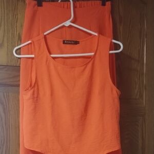 Women's Vibrant Orange Tank Top And Bottom